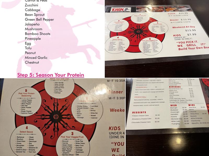 Khan Mongolian Grill Menu