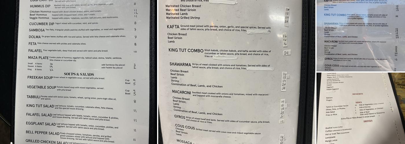 King Tut Menu