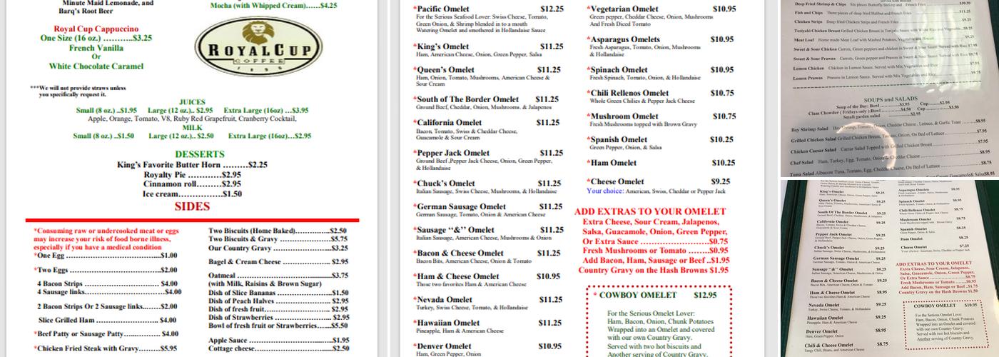 Kings Omelets Restaurant Menu