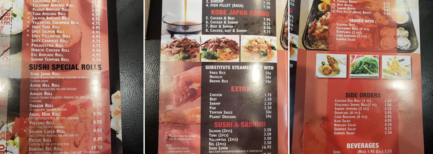 Kobe Japan Hibachi And Sushi Menu