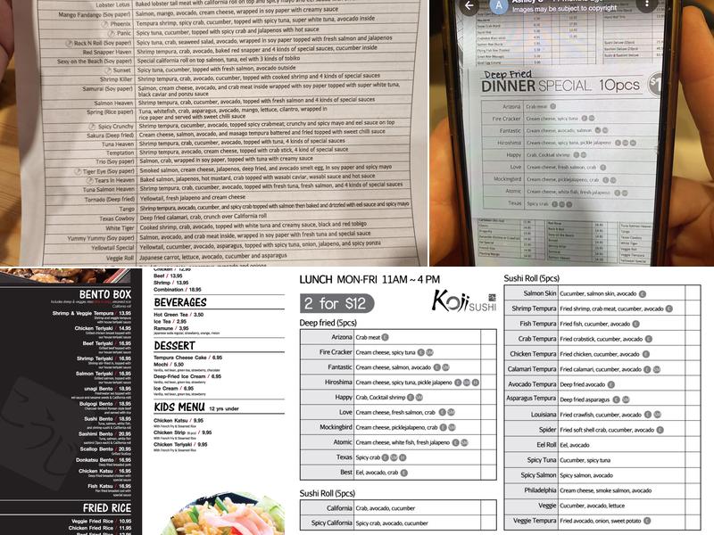 Koji Sushi Menu