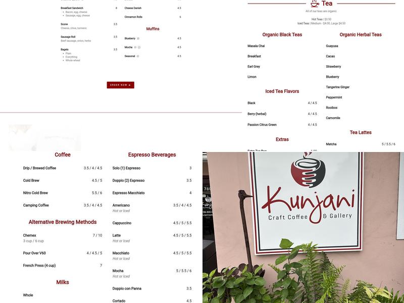 Kunjani Craft Coffee & Gallery Menu