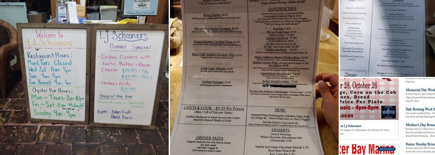 L J Schooners Dockside Restaurant Menu