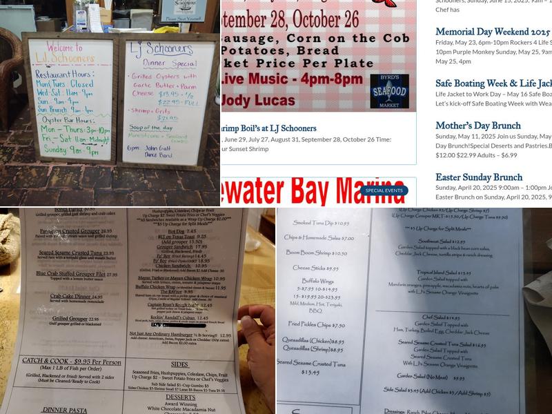 L J Schooners Dockside Restaurant Menu