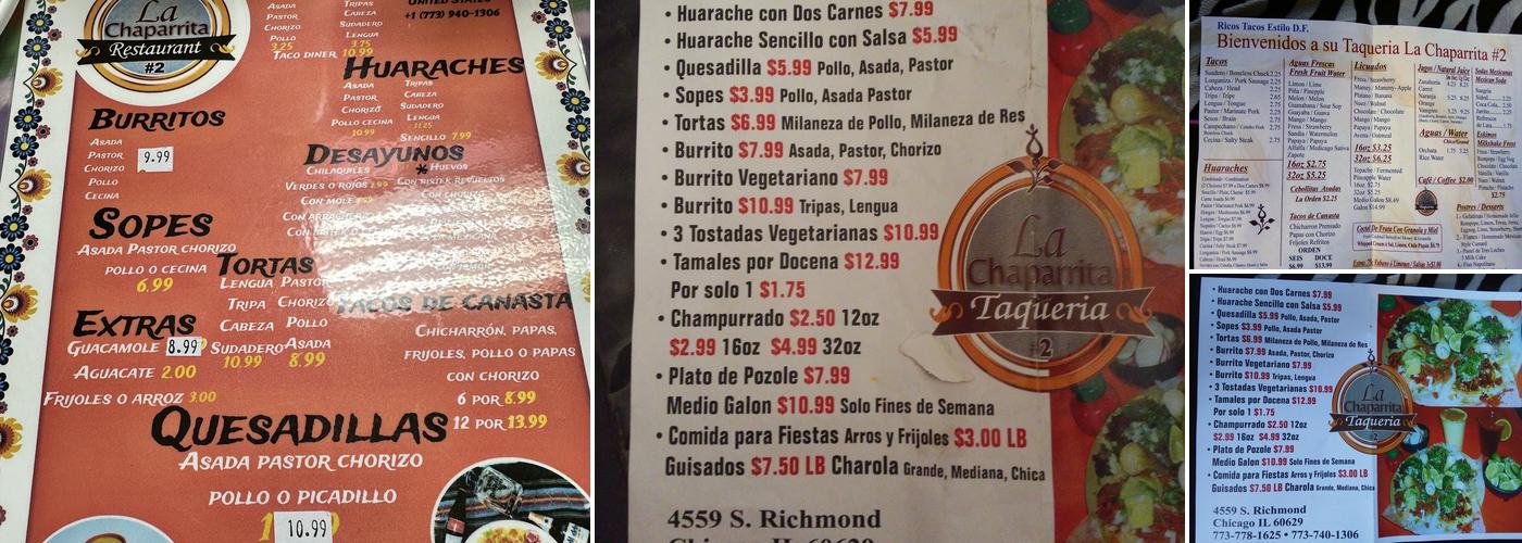 La Chaparrita Taqueria #2 Menu