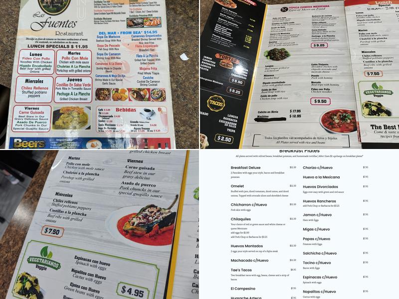 Las Fuentes Taqueria Menu