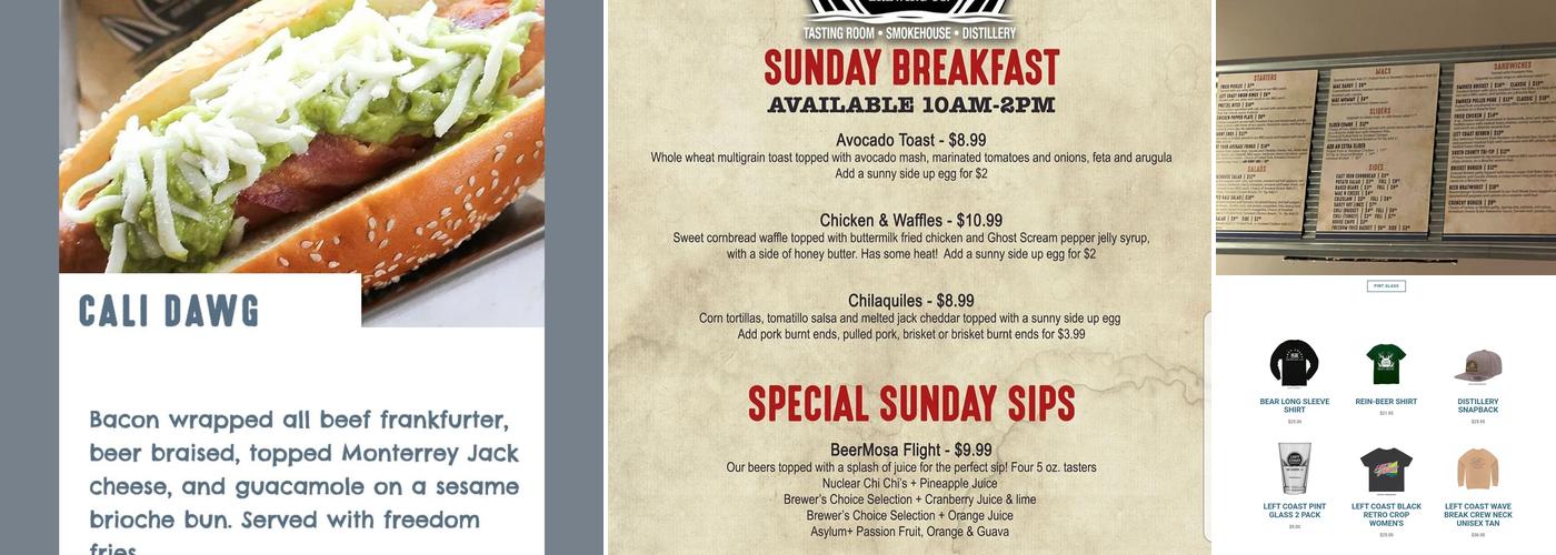 Left Coast Brewing Distillery Smokehouse Menu