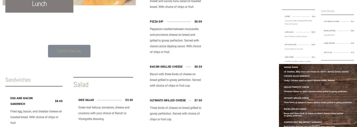 Lindy’s Treats and Treasures Menu