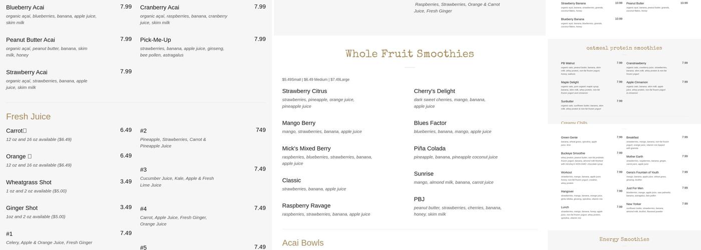 Liquid Fresh Planet Clifton Menu