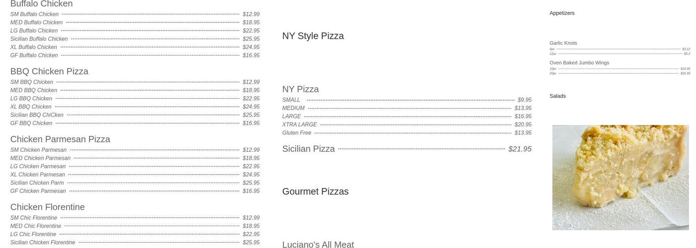 Luciano's Pizza Menu