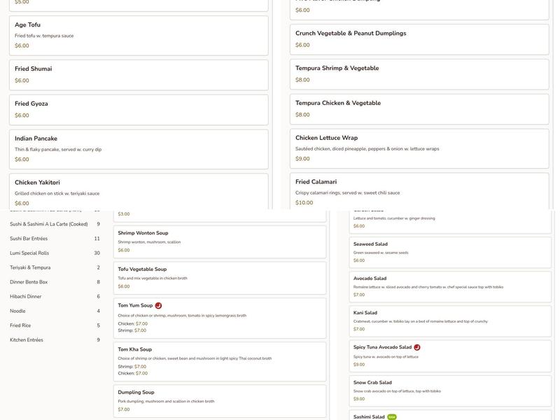 Lumi Asian Fusion Menu