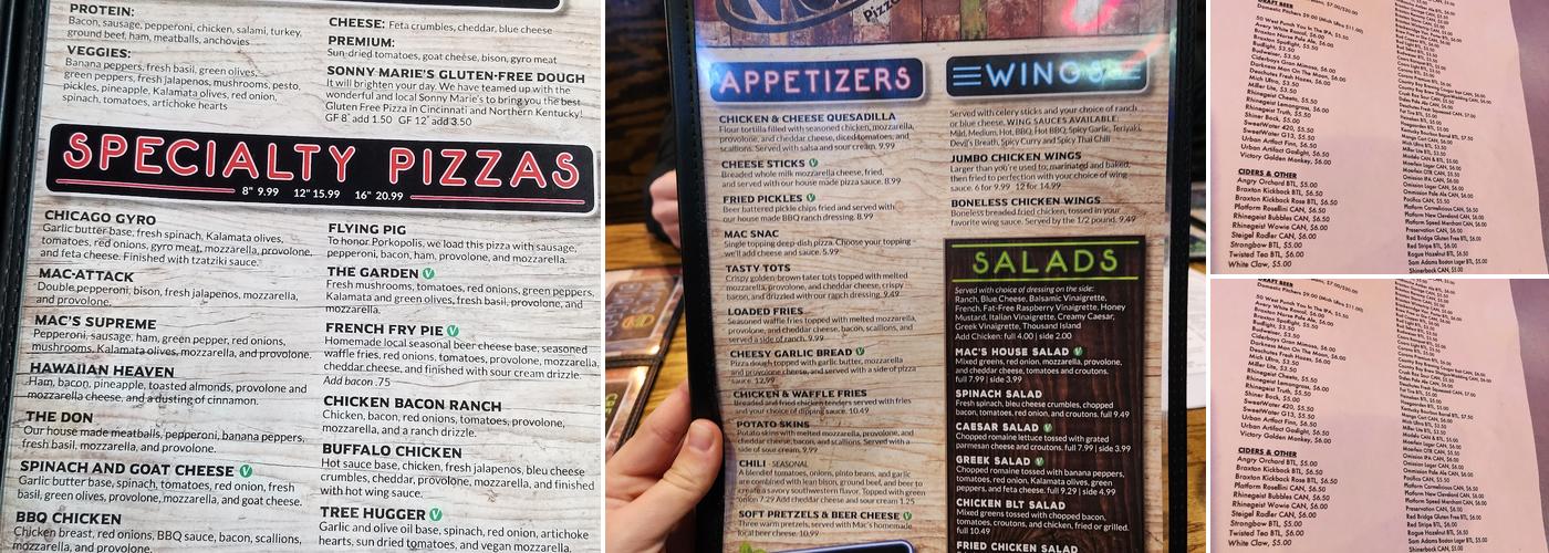 Mac's Pizza Pub Menu