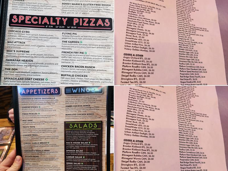 Mac's Pizza Pub Menu