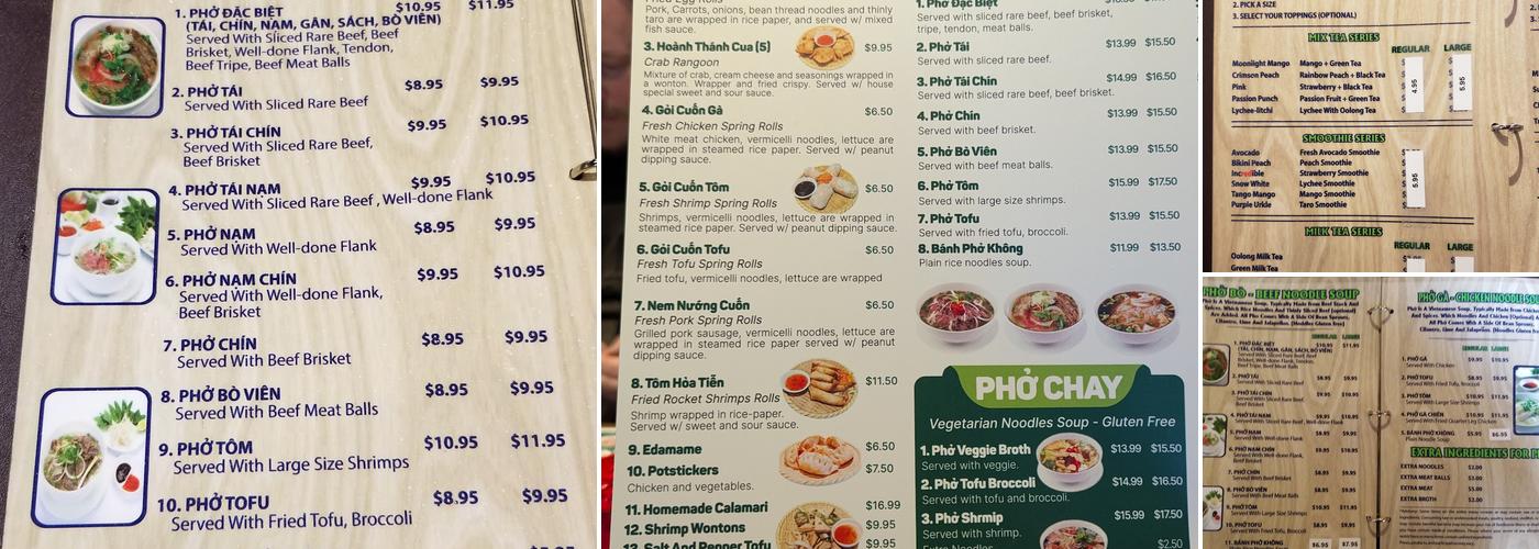 Madame Phở Menu