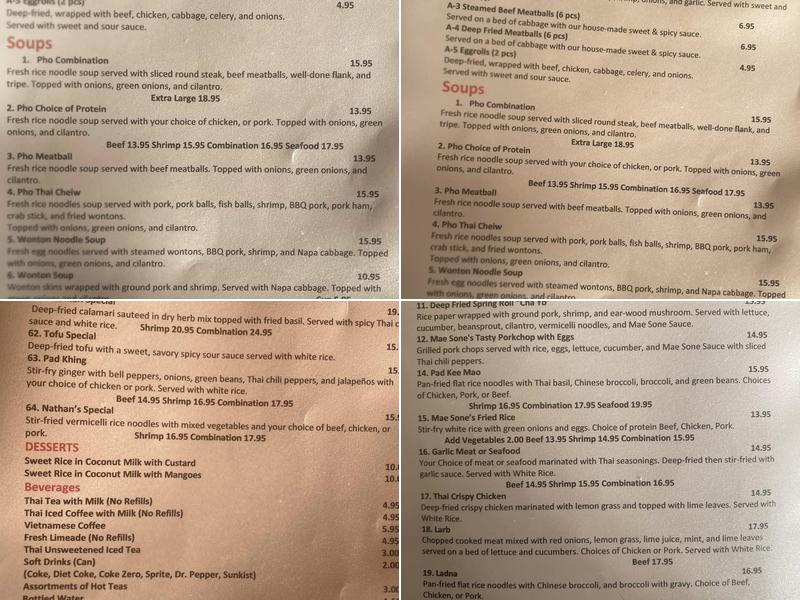 Mae Sone Noodle House Menu