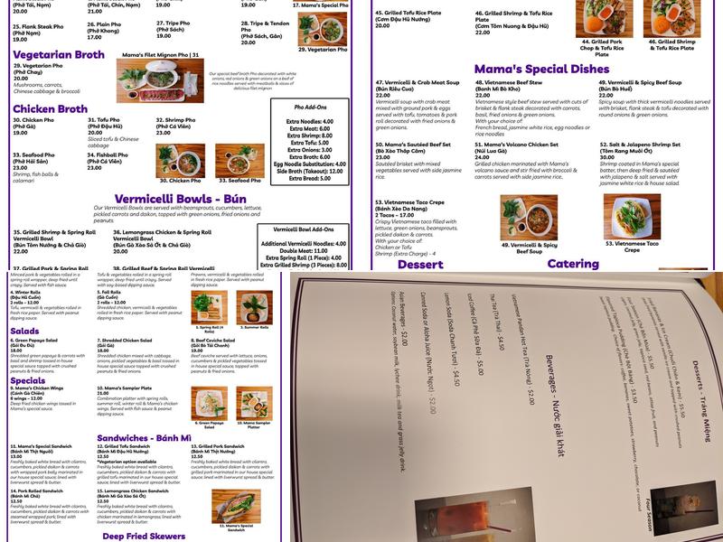 Mama Phở Menu