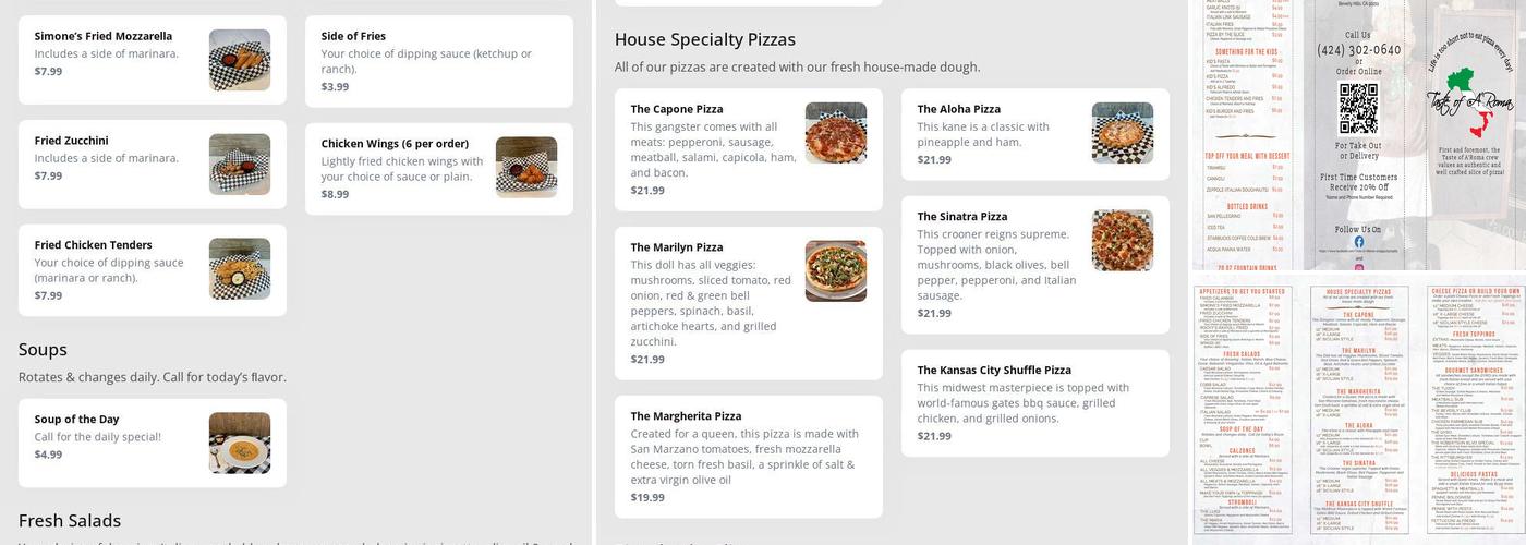 Taste of A'Roma Menu