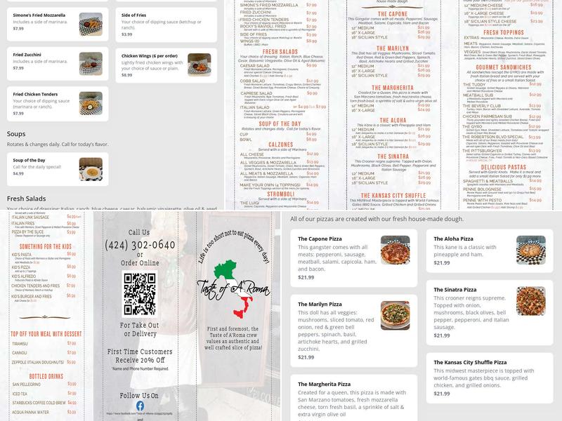 Taste of A'Roma Menu