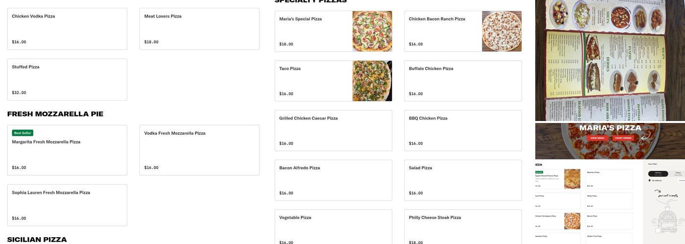 Maria's Pizza Menu