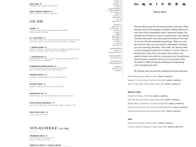 Mariposa Menu