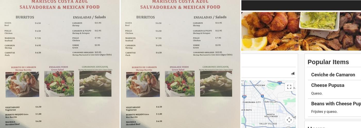 COSTA AZUL MIX Menu