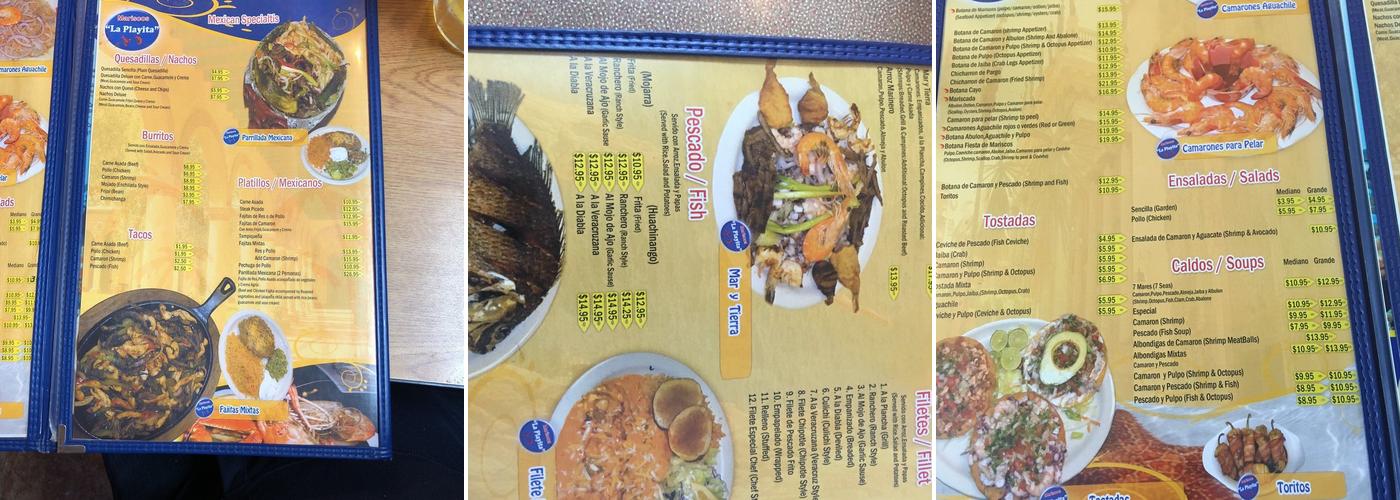 Mariscos La Playita Menu
