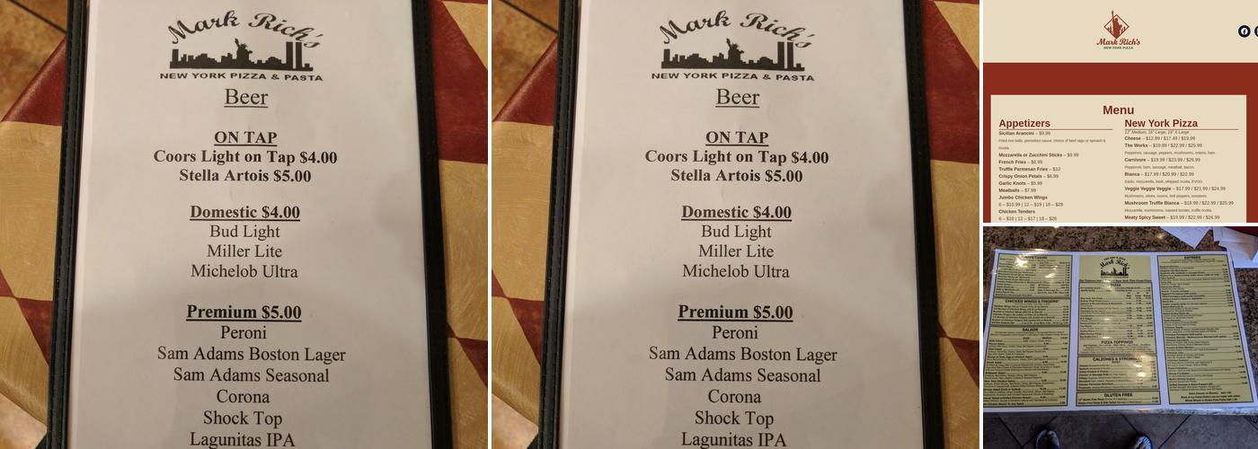 Mark Rich's Ny Pizza & Pasta Menu