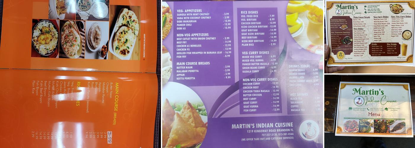 Martin's Indian Cuisine Menu