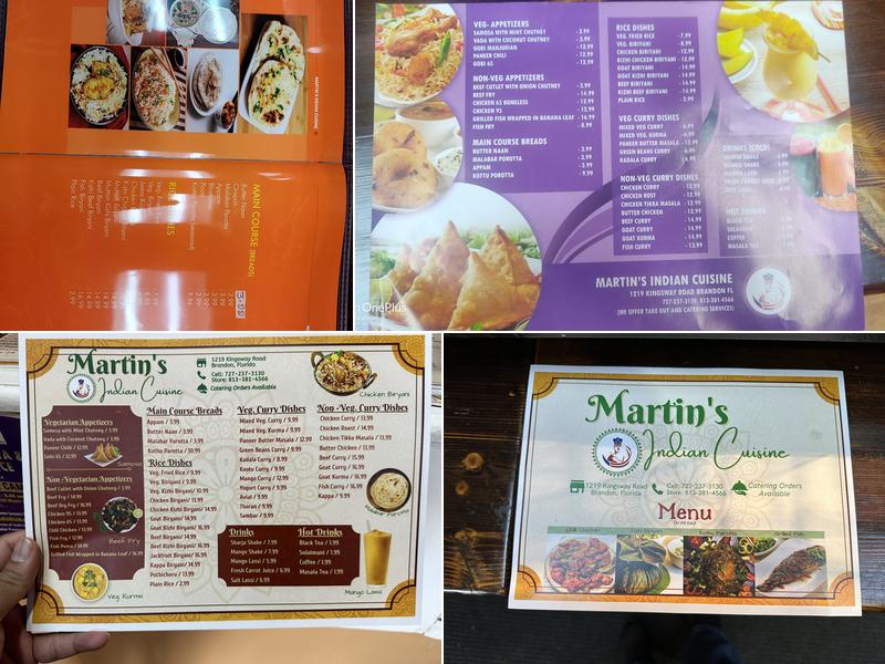 Martin's Indian Cuisine Menu