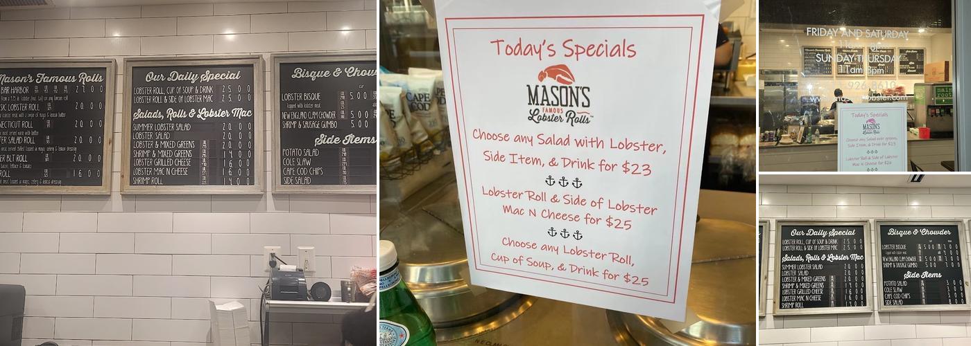 Mason's Famous Lobster Rolls Menu