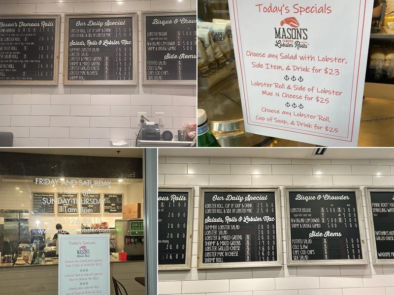 Mason's Famous Lobster Rolls Menu