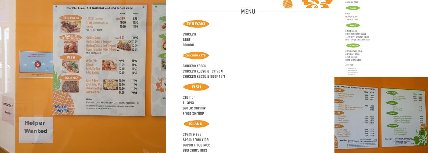 Maui Chicken Menu