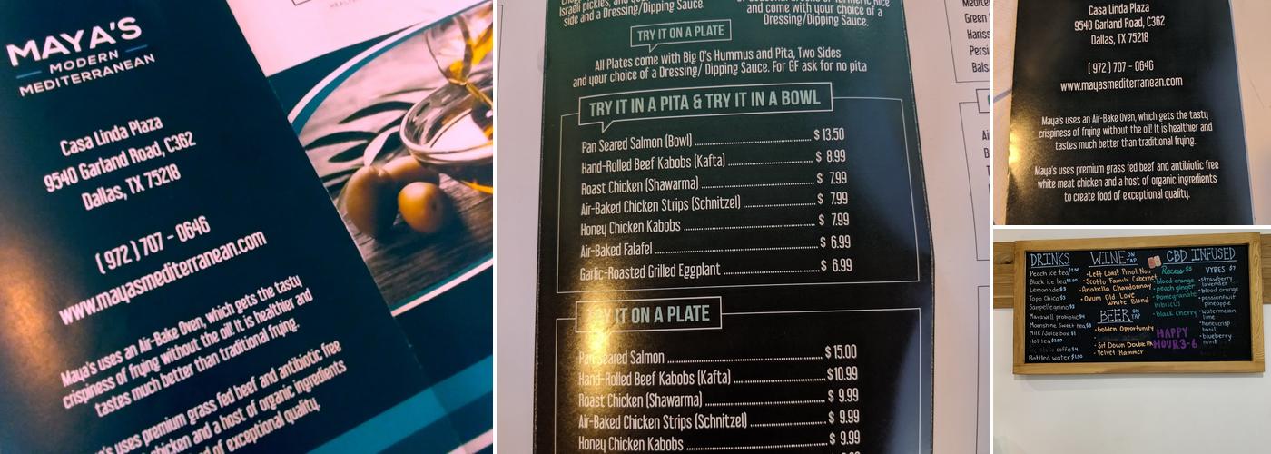 MAYA'S MODERN MEDITERRANEAN Menu