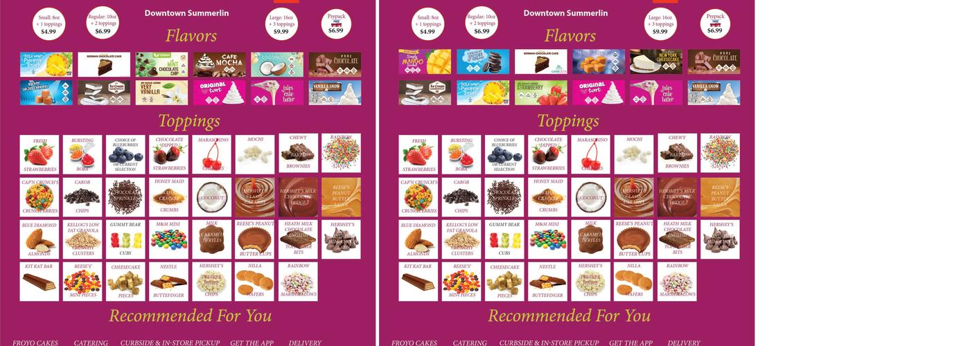 Menchie's Frozen Yogurt Menu