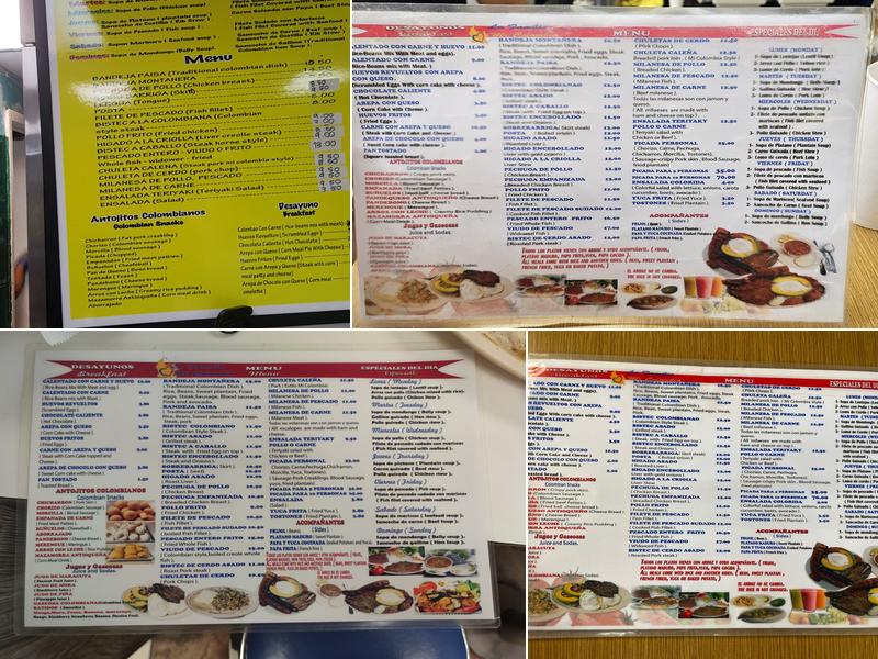 Mi Colombia cafeteria Miami Beach Menu