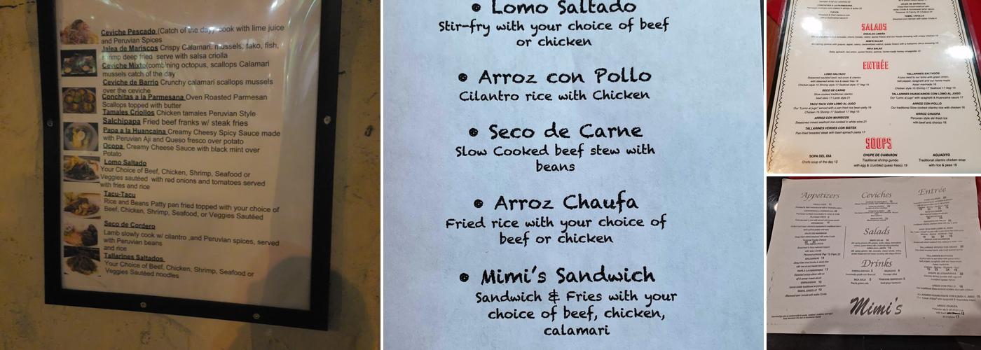 Mimi's Peruvian Cuisine Menu