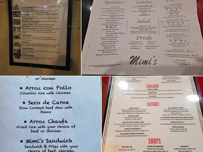 Mimi's Peruvian Cuisine Menu