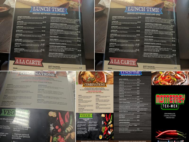 Monterrey Tex Mex Menu
