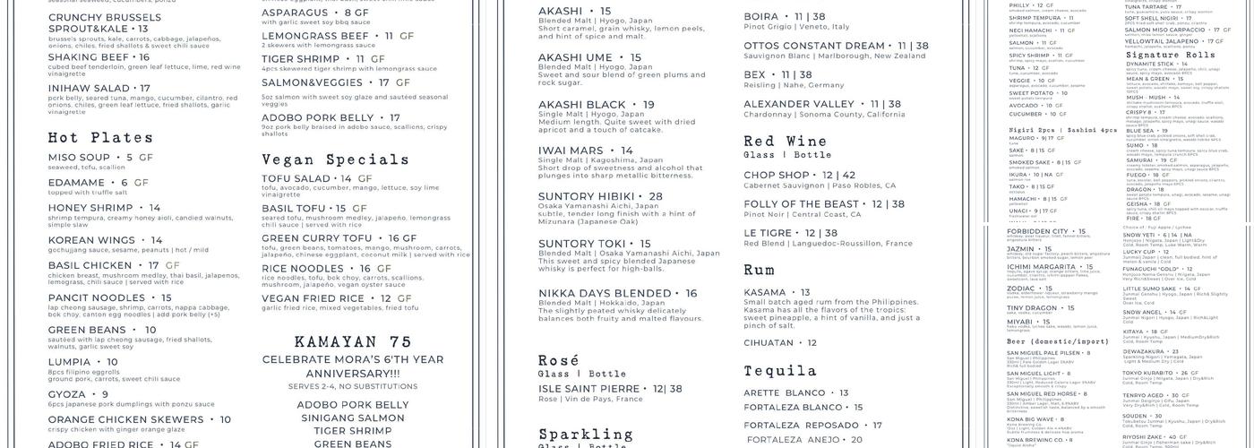 MORA Oak Park Menu