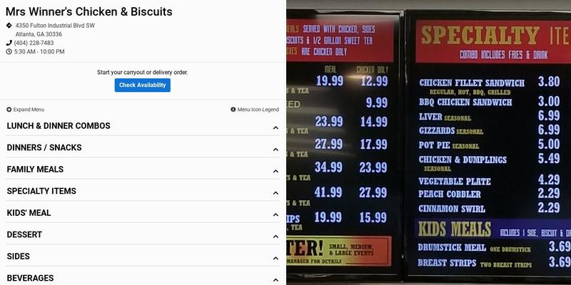 Mrs Winner's Chicken & Biscuits Menu