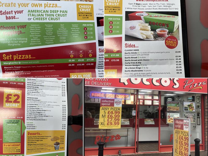 Roccos Pizza Blackwater Menu
