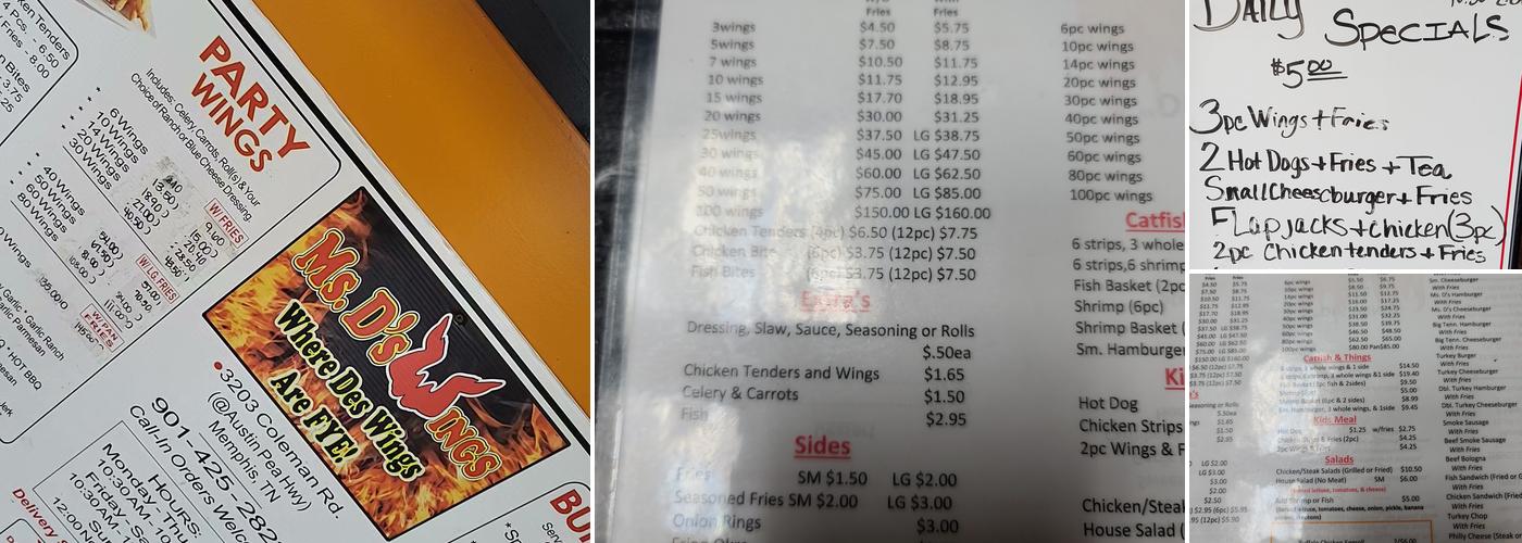 Ms. D's Wings Menu