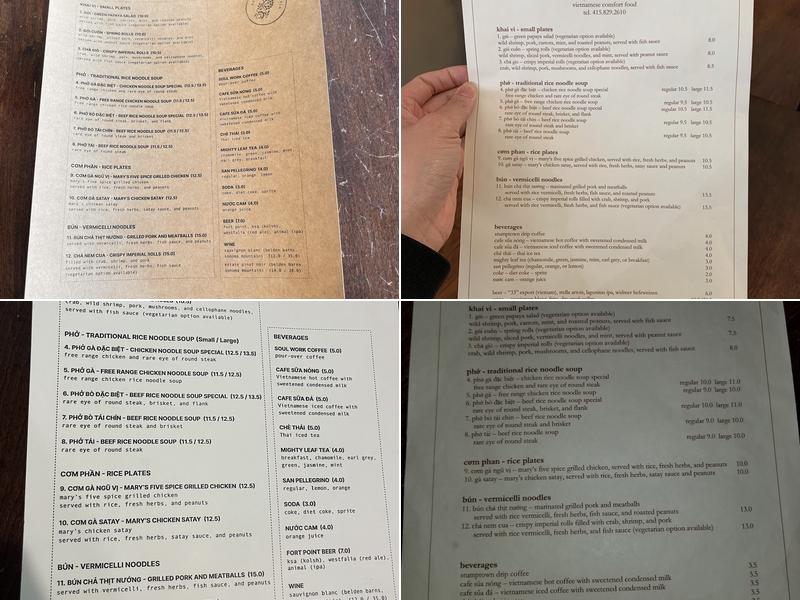 My Father's Kitchen Menu