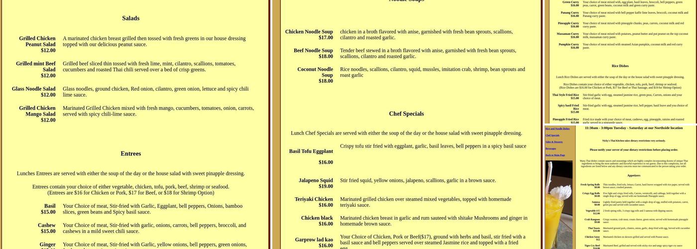 Nickys Thai Kitchen Menu