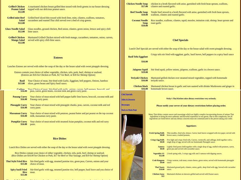 Nickys Thai Kitchen Menu