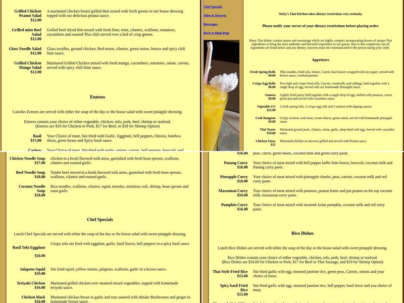 Nickys Thai Kitchen Menu