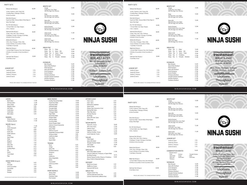 Ninja Sushi Menu