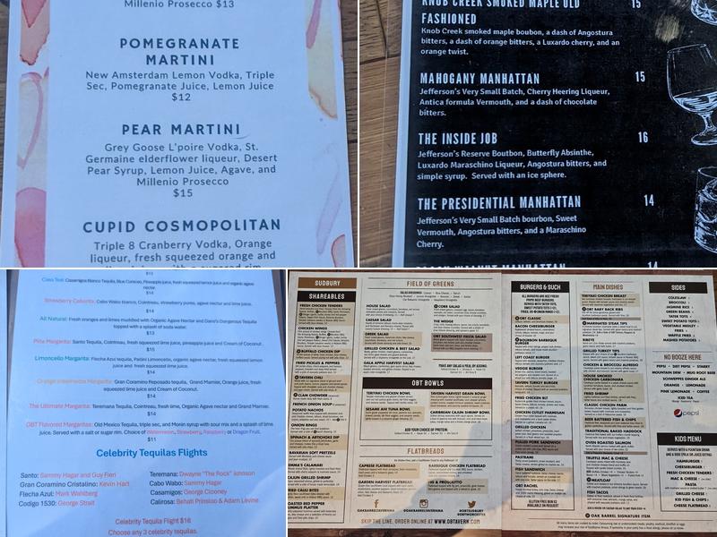 Oak Barrel Tavern Menu