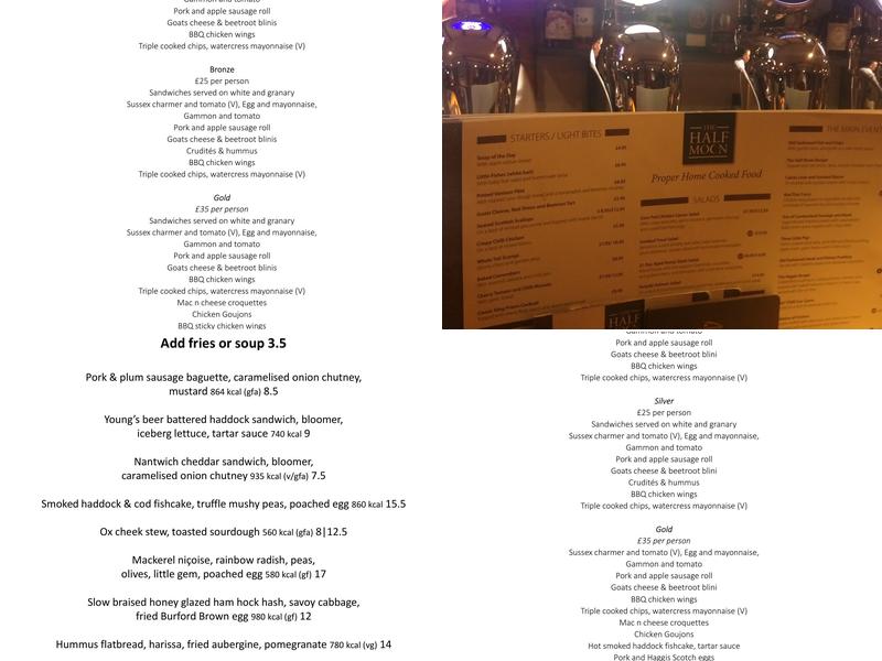 Half Moon, Windlesham Menu