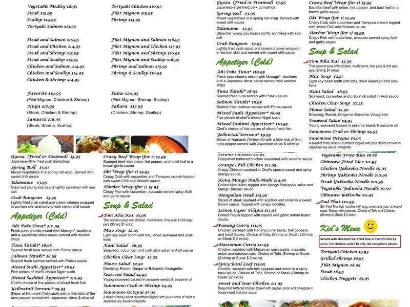 Okinawa Steak & Sushi - Marietta Menu